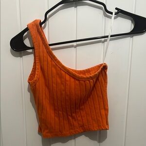 Orange Ribbed One-Shoulder Top